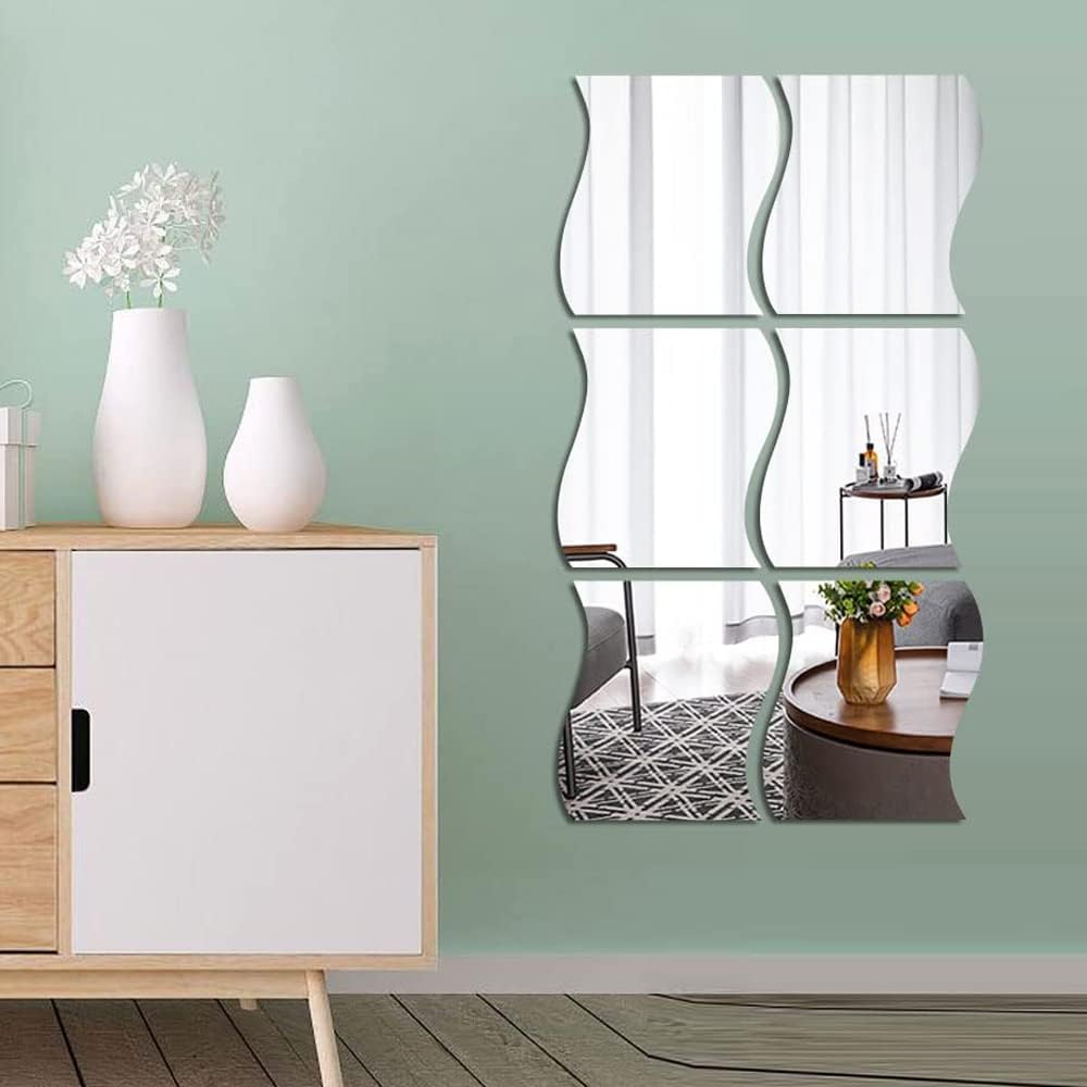 6 sztuk DIY Lustrzana naklejka w stylu, akrylowa naklejka ścienna z falą, naklejka ścienna 3D z falą, dekoracja ścienna, lustrzana naklejka ścienna do