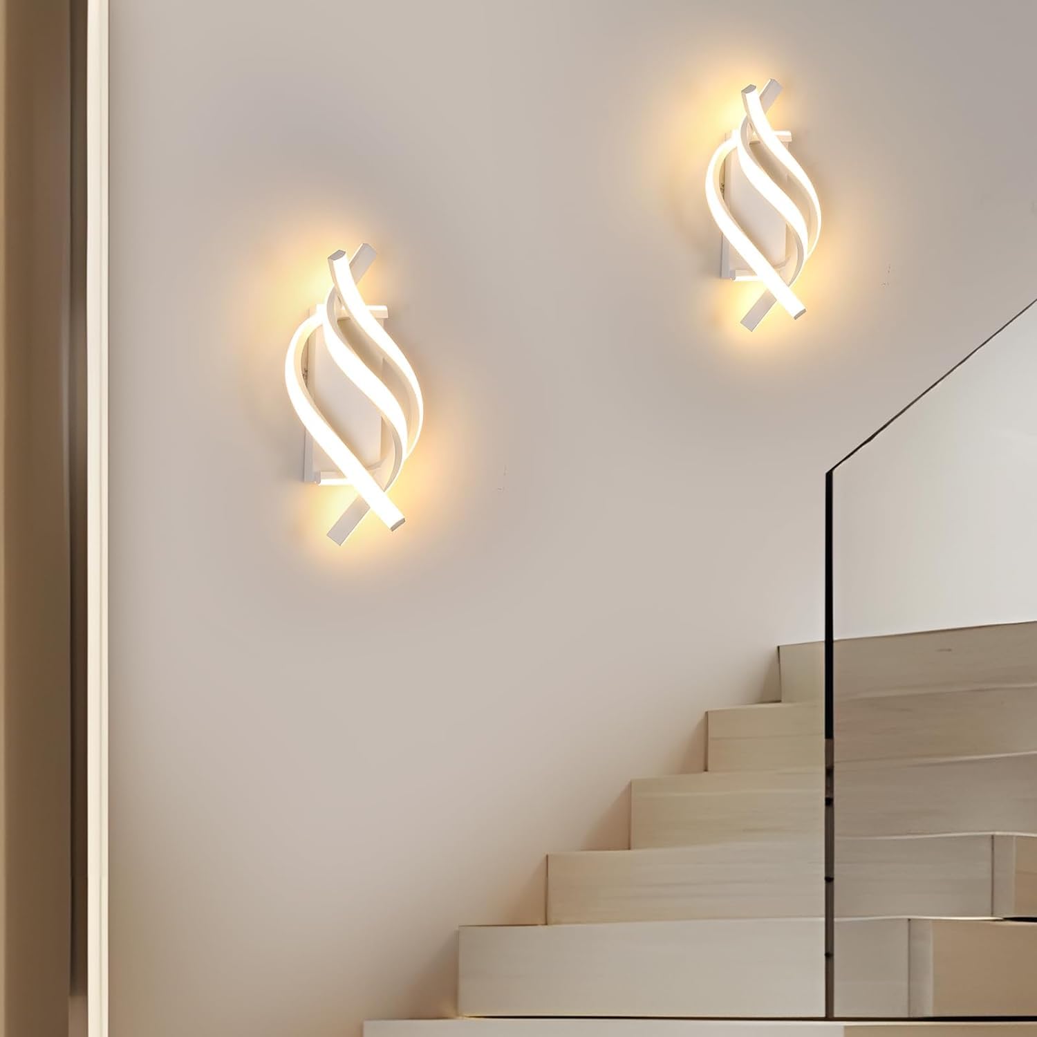 Set de 12 apliques de pared, apliques de pared LED en espiral modernos, apliques de pared LED de aluminio, luces decorativas, 3 colores - 4