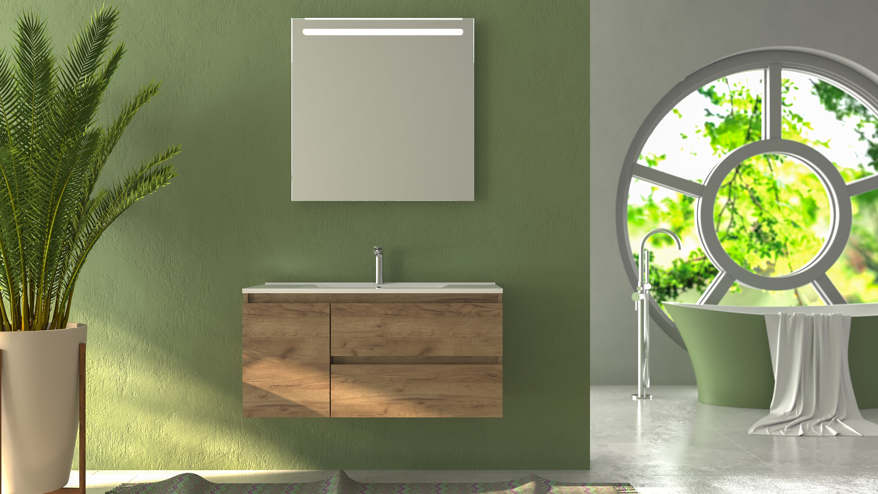 Ensemble armoire et plan de travail Verona en 100 cm, finition chêne guadarrama avec poignée exécutive - 4