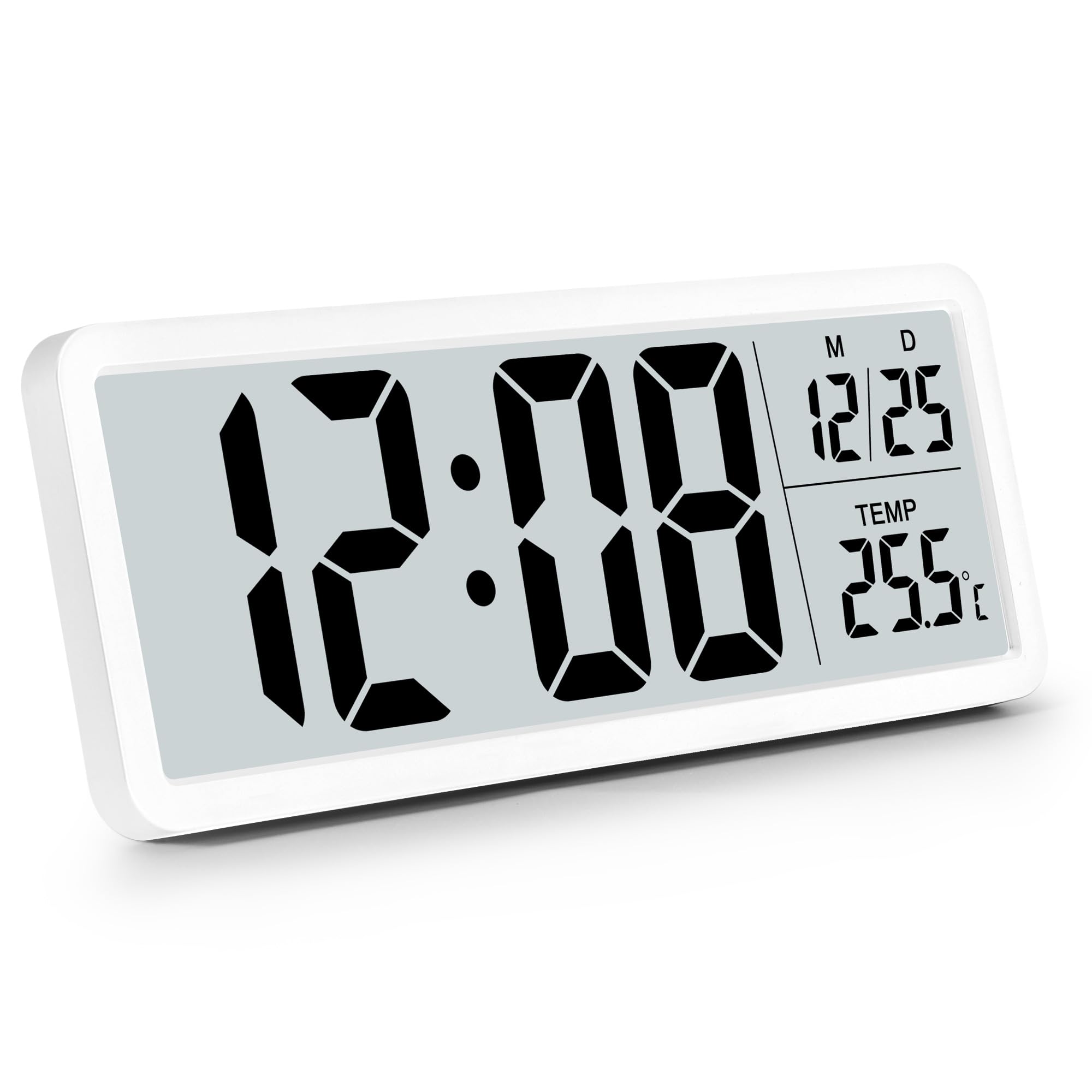 Zasilany bateriami cyfrowy zegar ścienny z dużymi cyframi, temperaturą, trybem 12/24-godzinnym, do biura, salonu, sypialni, szkoły