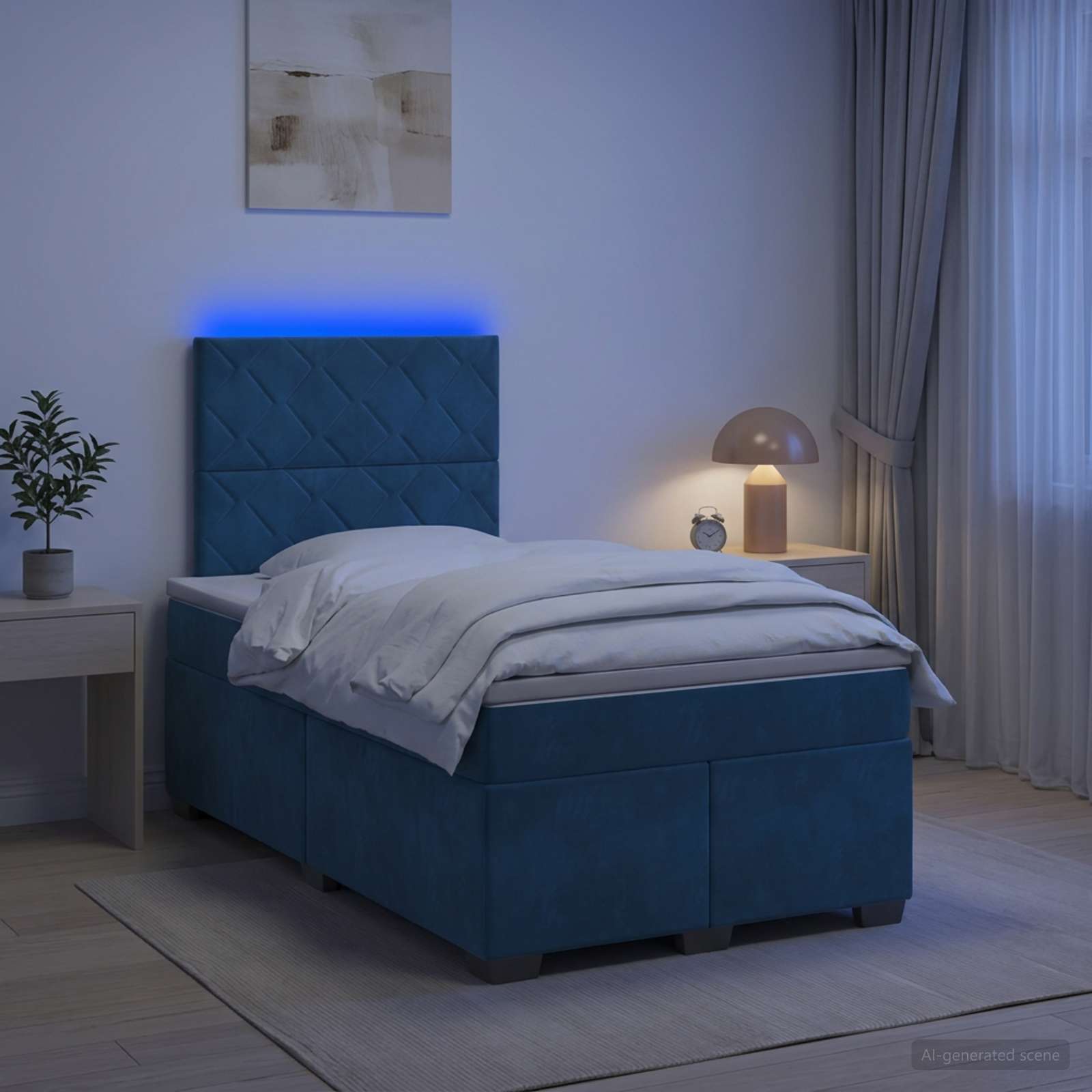 Cama box spring con colchón Azul 120 x 200 cm Terciopelo | Leroy Merlin
