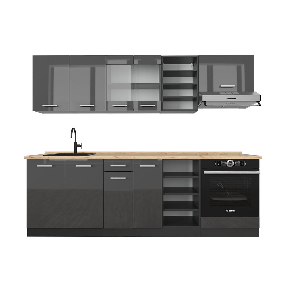 Vicco Cuisine Chêne lambris/blanc 200cm , PT Anthracite, Fame-Line