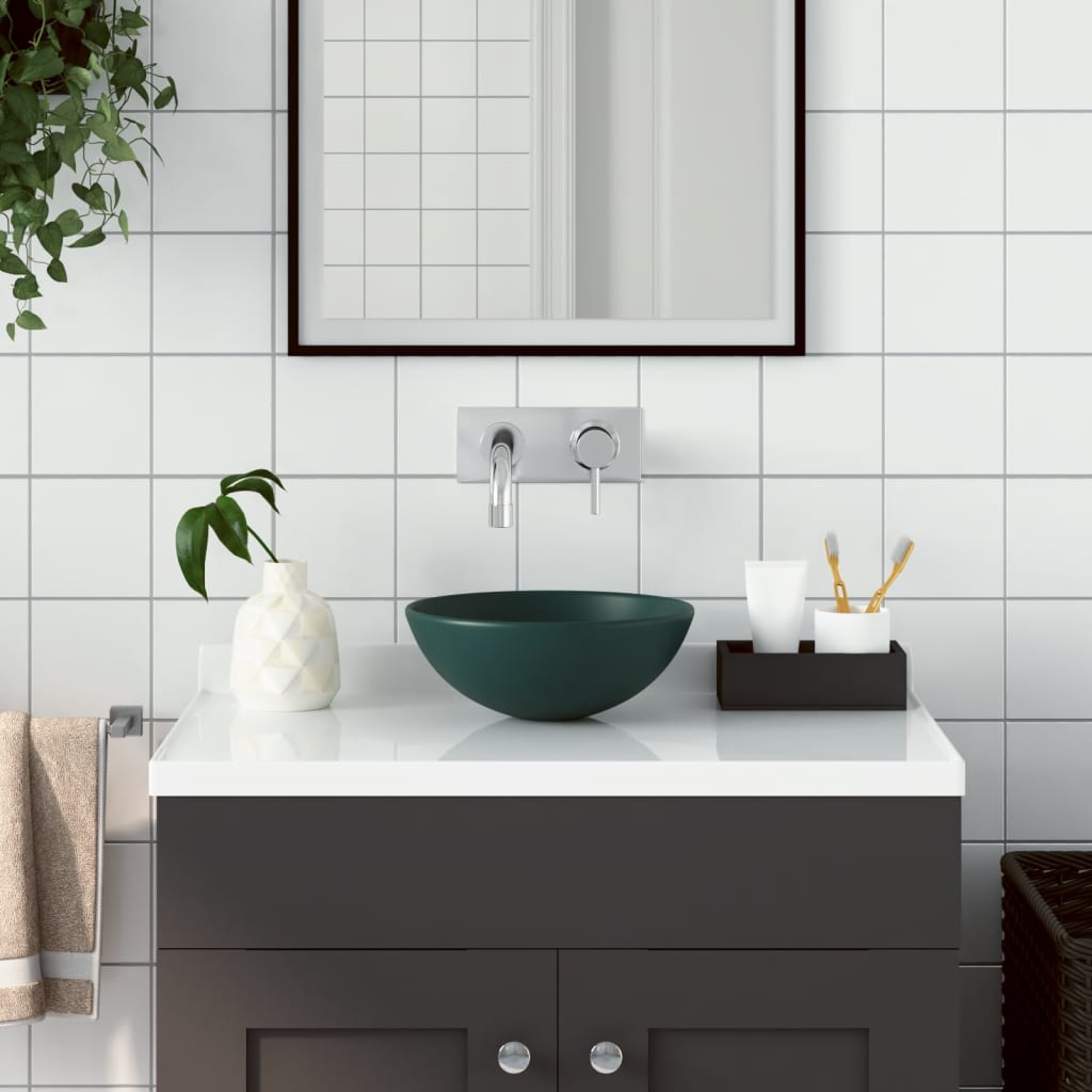 Umywalka łazienkowa, ceramiczna, ciemnozielona, okrągła vidaXL
