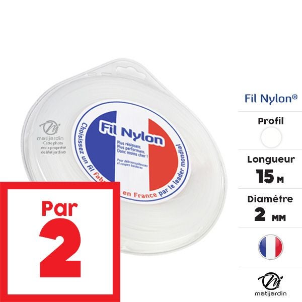 Fil nylon 2 mm x 15 m Rond Blanc Blister par 2 - 2