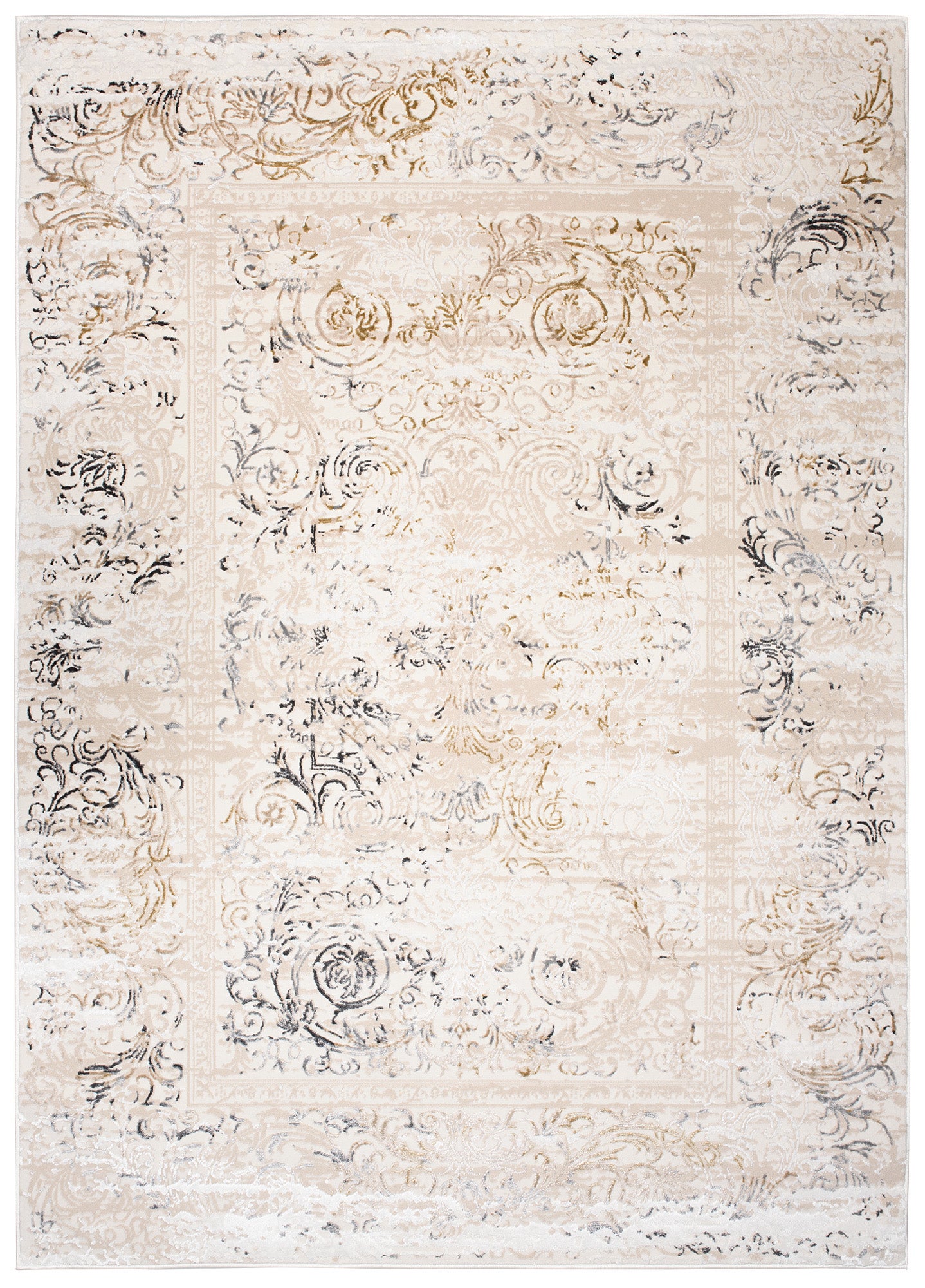 TAPISO Hera Tapis Salon Chambre Brillant Beige Crème Gris Vintage Floral Ornamental Bordé Moucheté Effet 3D OEKO-TEX 160 x 230 cm - 2