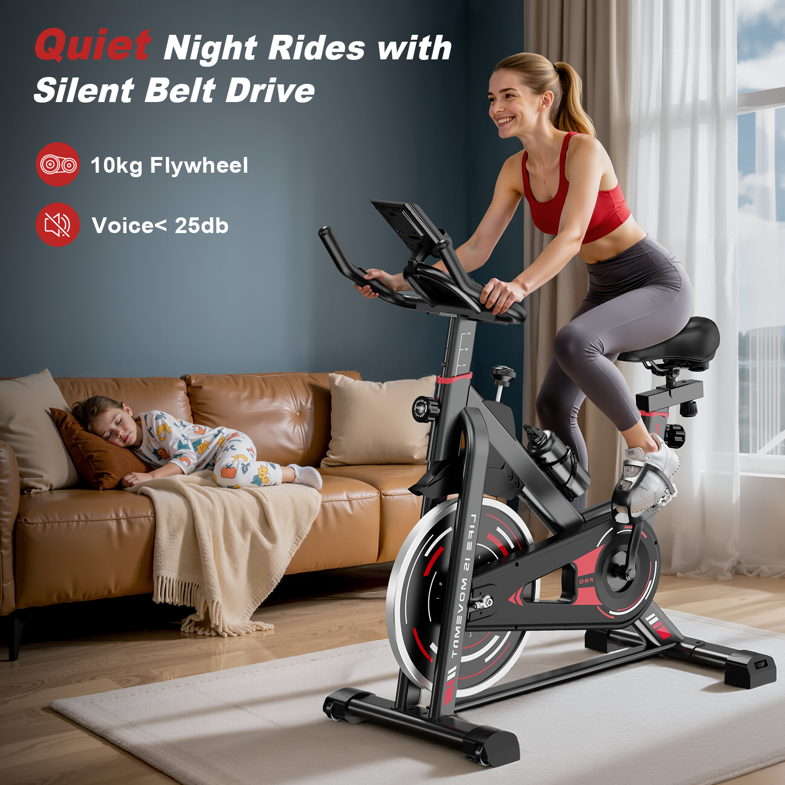 Bicicleta de exercício,bicicleta de exercício indoor Hamlody com ecrã LCD,bicicleta de exercício com suporte para ipad,capacidade de carga 120 kg - 3