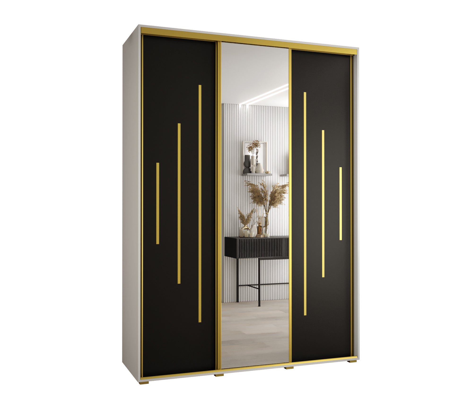 Szafa przesuwna z lustrem wysoka Davos 13 180 x 45 x 235,2 cm biały + czarny + u. złoty - Abiks Meble