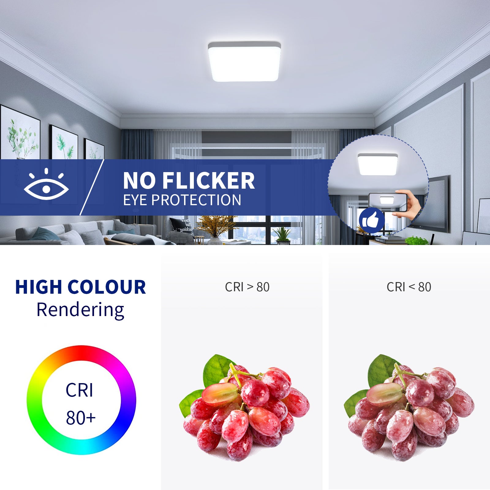 GOECO Plafón LED Cuadrado Blanco 32W 2800 Lúmenes, IP44, Luz Blanca 6500K, Lámpara De Techo Para Baño Pasillo Cocina Dormitorio Entrada - 4