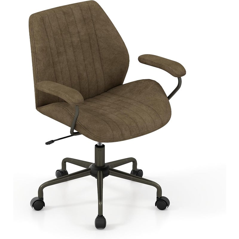 Obrotowe Krzesło Biurowe z Kółkami, o Regulowanej Wysokości, Oparcie Odchylane o 30°, Ergonomiczne Krzesło Robocze z Tkaniny Zamszowej (Oliwkowe)