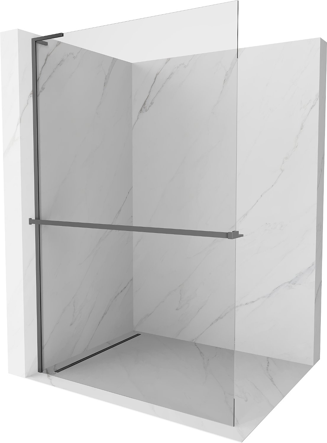 Mexen Kioto+ L ścianka prysznicowa z półką Walk-in 55 x 200 cm, transparent, gun metal - 800-055-123-95-00