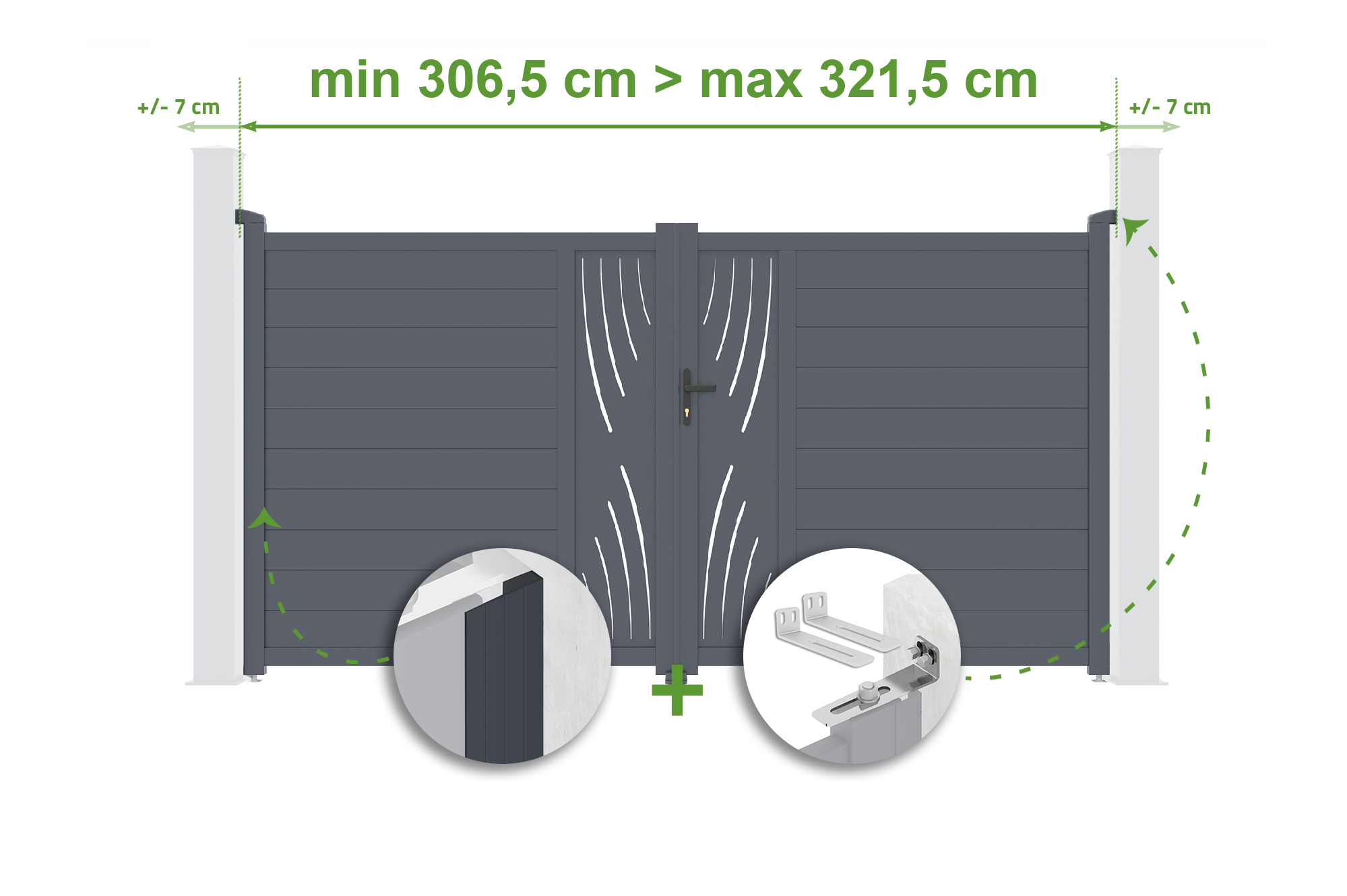 Brama skrzydłowa regulowana szerokość 3m VELETA H.180cm szara aluminiowa