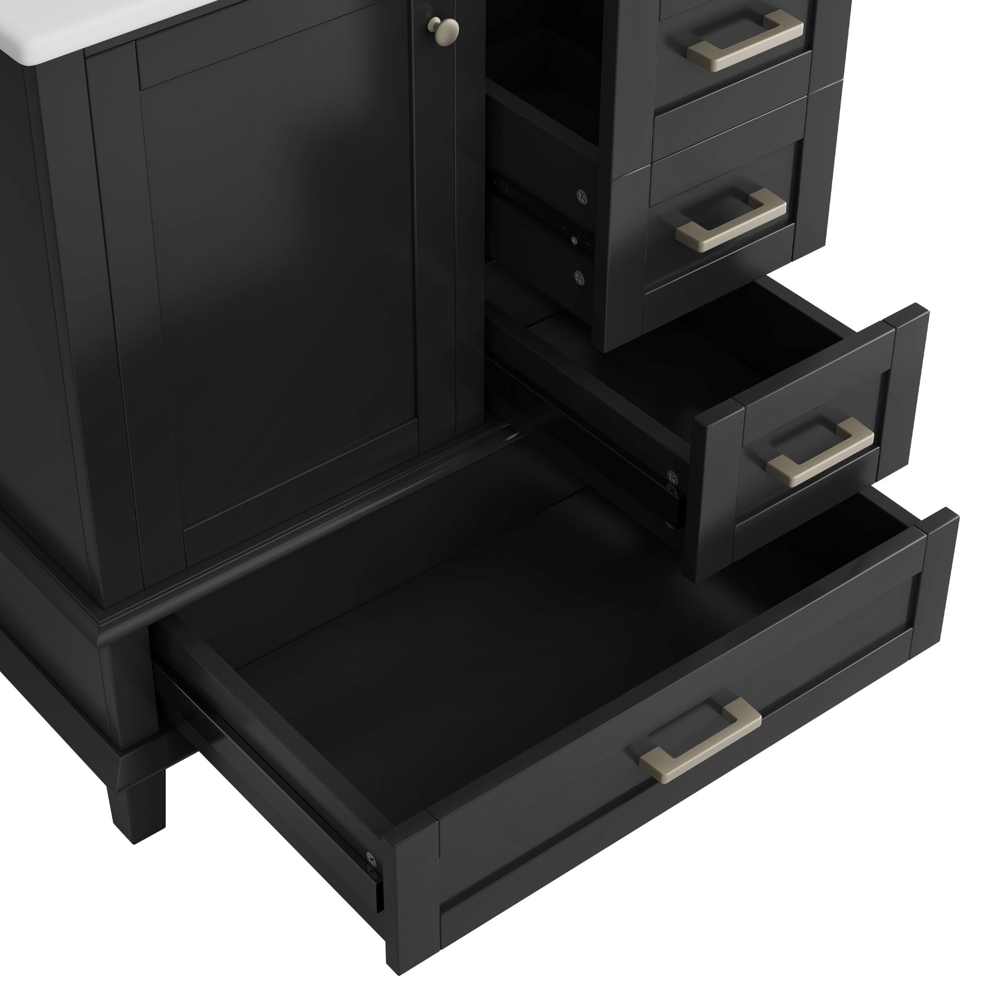 Móvel de banheiro com pia única, 1 porta e 2 gavetas, gabinete de base com cuba de cerâmica - 73 x 45,5 x 83,5 cm - Madeira MDF - Preto - 9