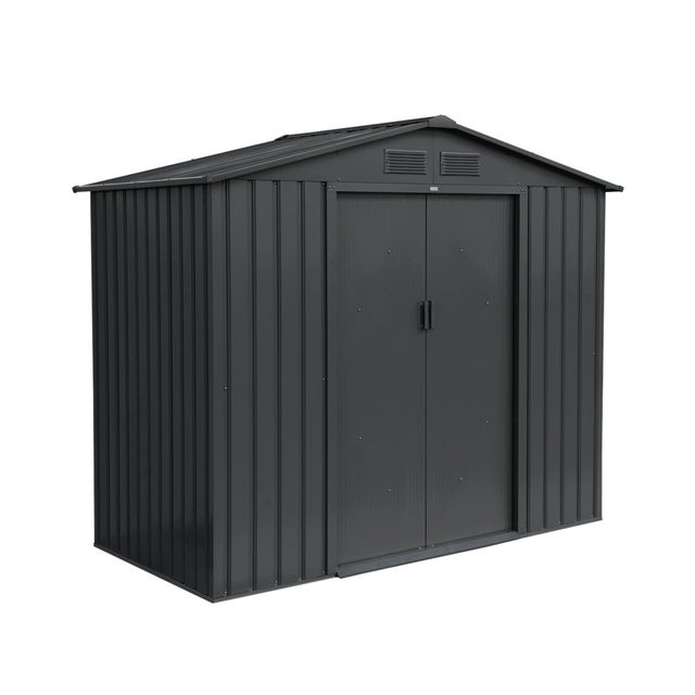 Abri de jardin en métal - Houtland. 2.71 m² anthracite - Cabane à outils avec double portes coulissantes. kit de fixation sol inclus. L 213 x P 131 x