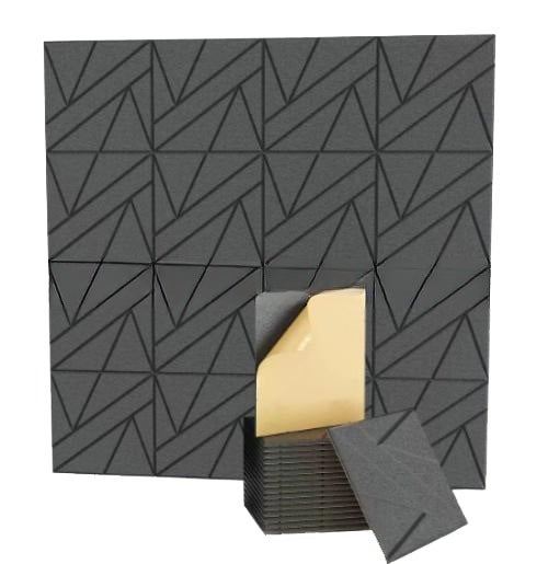 12-częściowy samoprzylepny panel dźwiękochłonny, panel dźwiękochłonny z włókna poliestrowego, ciemnoszary, podkład samoprzylepny 30 x 30 cm