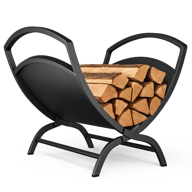 Range Buche Support a bois 40.5x32x33cm en Metal noir VOUNOT®