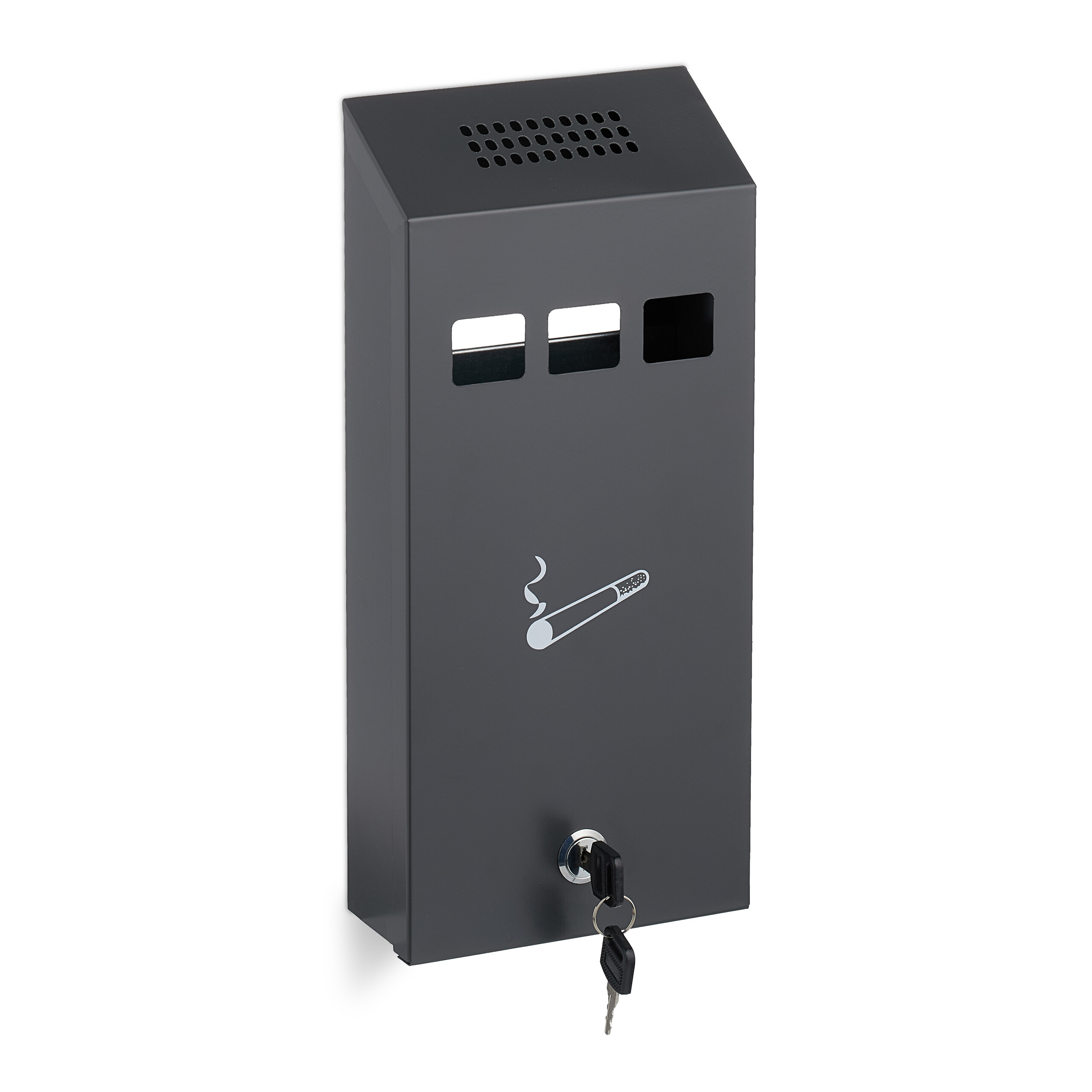 Relaxdays cenicero metálico de pared para exterior, con cerradura, montaje mural, medidas: 32,5 x 15 x 6 cm, antracita