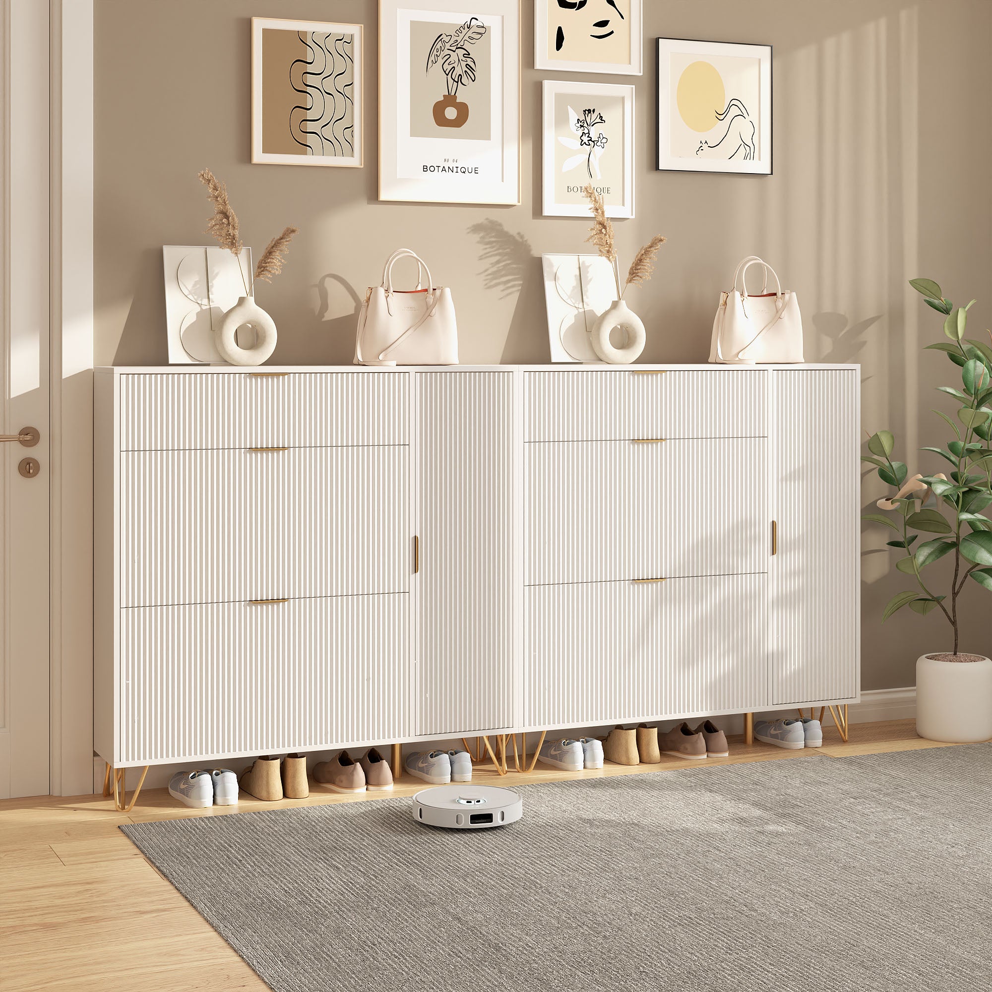 Meuble à chaussures d'entrée incliné, meuble à chaussures, étagère à chaussures de salon avec tiroirs de rangement supplémentaires, blanc - 3