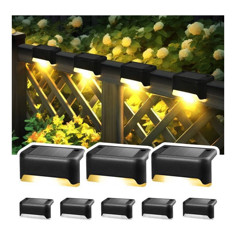 Lampy tarasowe zasilane energią słoneczną, lampy zewnętrzne solarne, odpowiednie do oświetlania schodów, ogrodzeń i patio (czarne, ciepła biel).