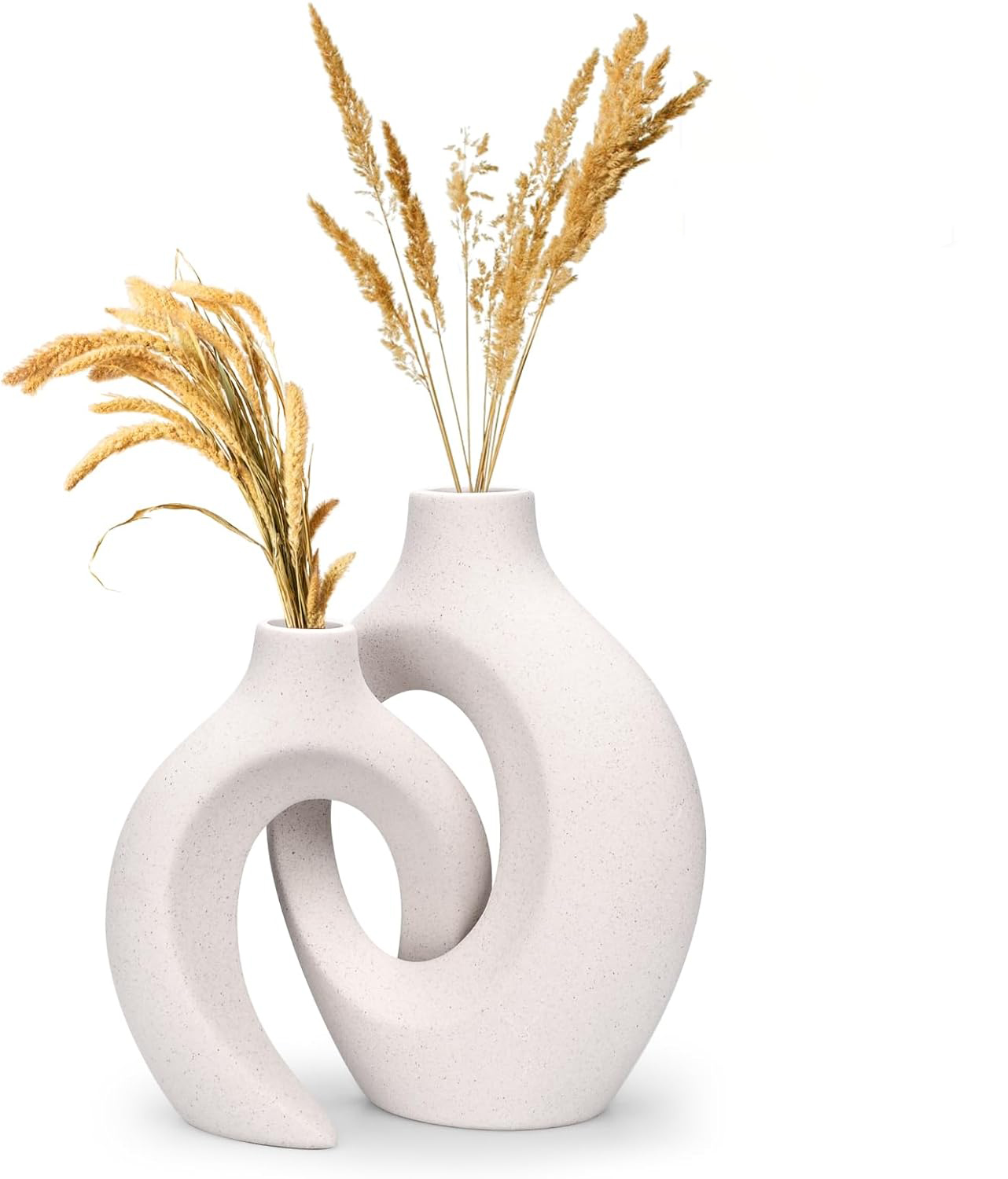 Designerski ceramiczny wazon, zestaw 2 sztuk – biały, na kwiaty pampasowe i suszone – nowoczesna dekoracja stołu do domu, na przyjęcie, jako centralny