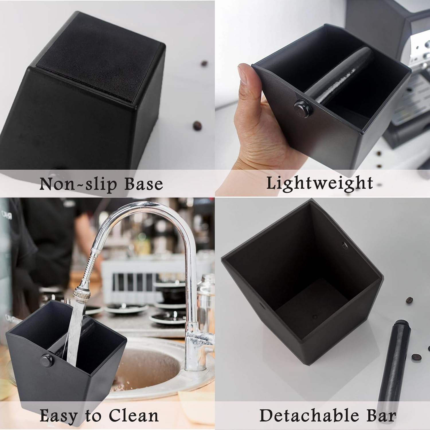 Knock Box Contenitore Per Fondi Di Caffè In Acciaio Inox – Barra Battuta Rivestita In Gomma, 17,5x16x10 Cm, Per Bar E Casa, Accessorio Macchina Espresso