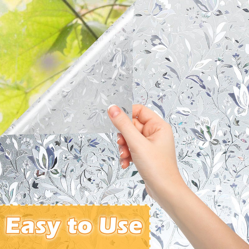 2x Pellicola per vetri antiriflesso, Pellicola autoadesiva elettrostatica, Pellicola per vetri-Modello di fiori di tulipani-60*200CM - 5