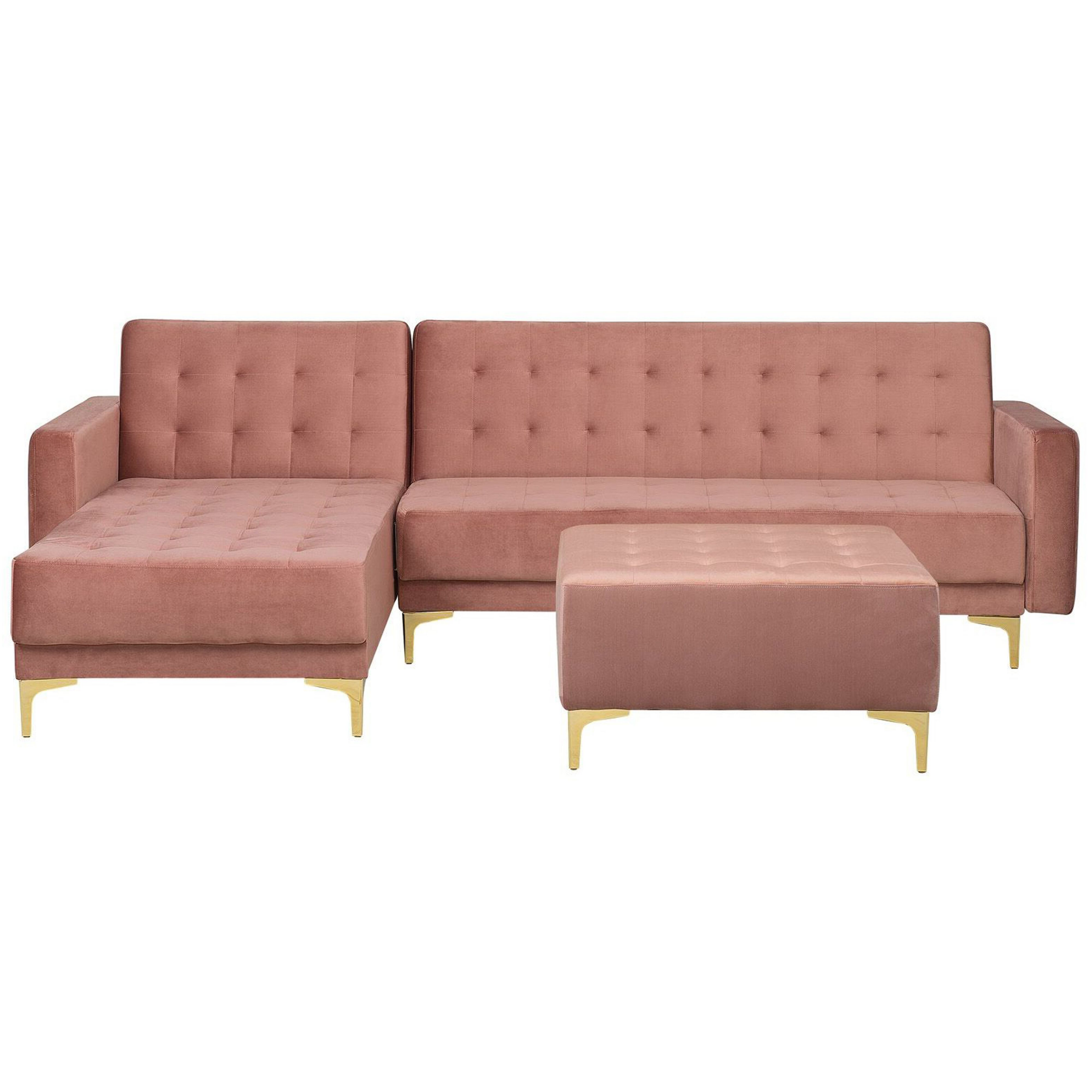 Canapé-lit d'angle modulable ABERDEEN Velours Rose avec ottoman 4 ...