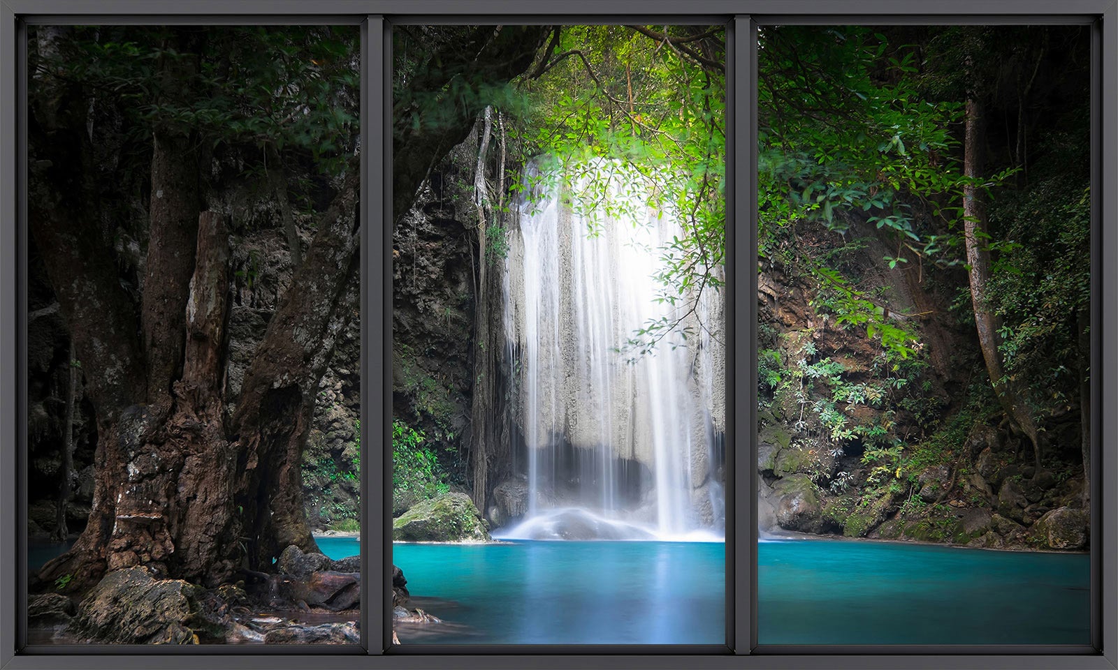 Papier peint panoramique intissé décoratif Trompe l'oeil baie vitrée - Cascades - L260 cm x H156 cm - 2
