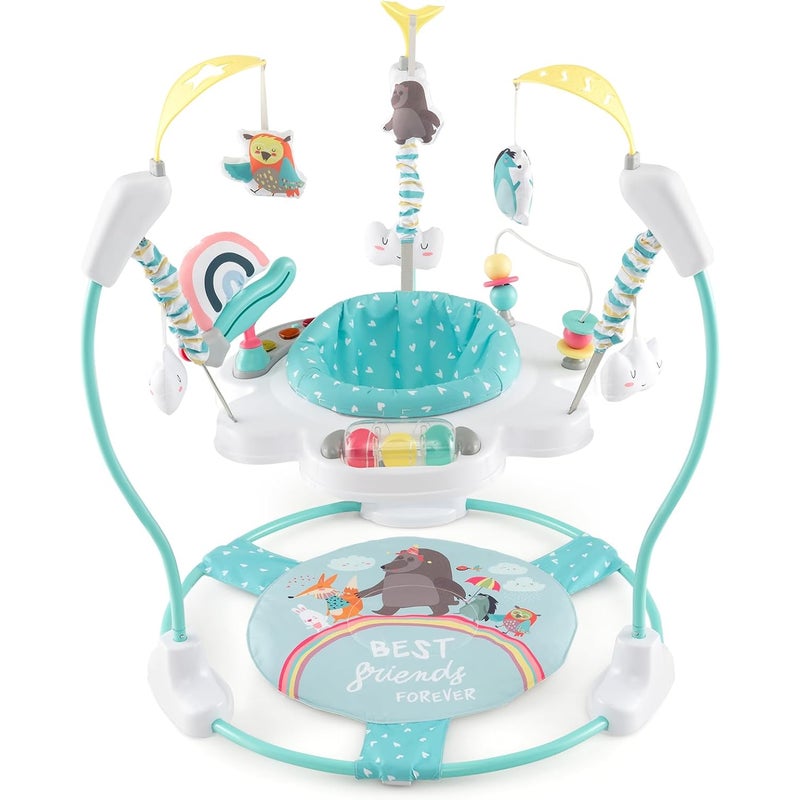 3 w 1 Centrum Aktywności dla Niemowląt, Chodzik z Regulowanym i Obrotowym Siedziskiem, Skoczek dla Niemowląt z Poduszką, Pozytywka (Niebieski)