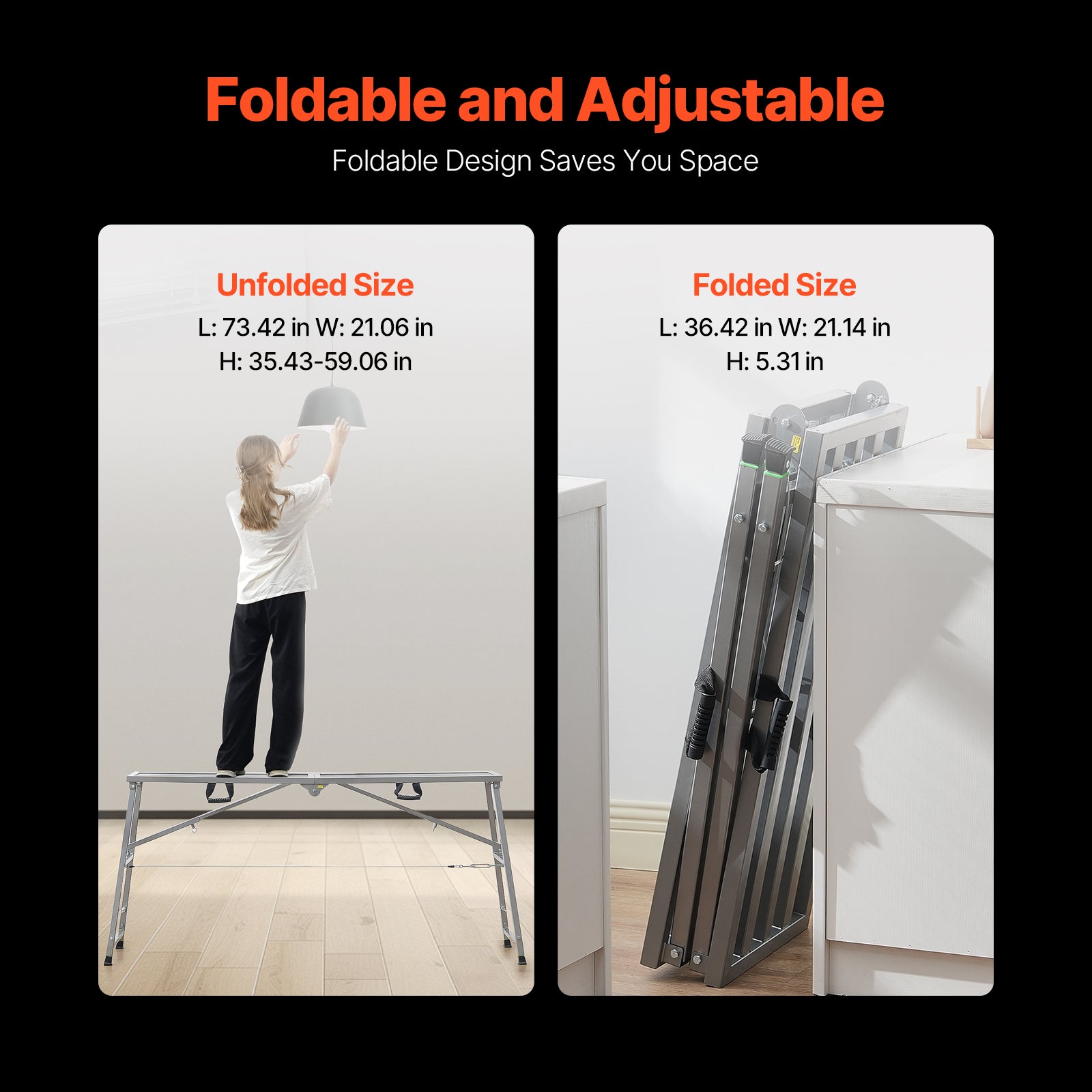 Plateforme de Travail VEVOR 900/1100/1300/1500 mm, Échafaudage Pliant en Acier Allié, Capacité 400 kg, Pieds Antidérapants, Tabouret Peinture - 2