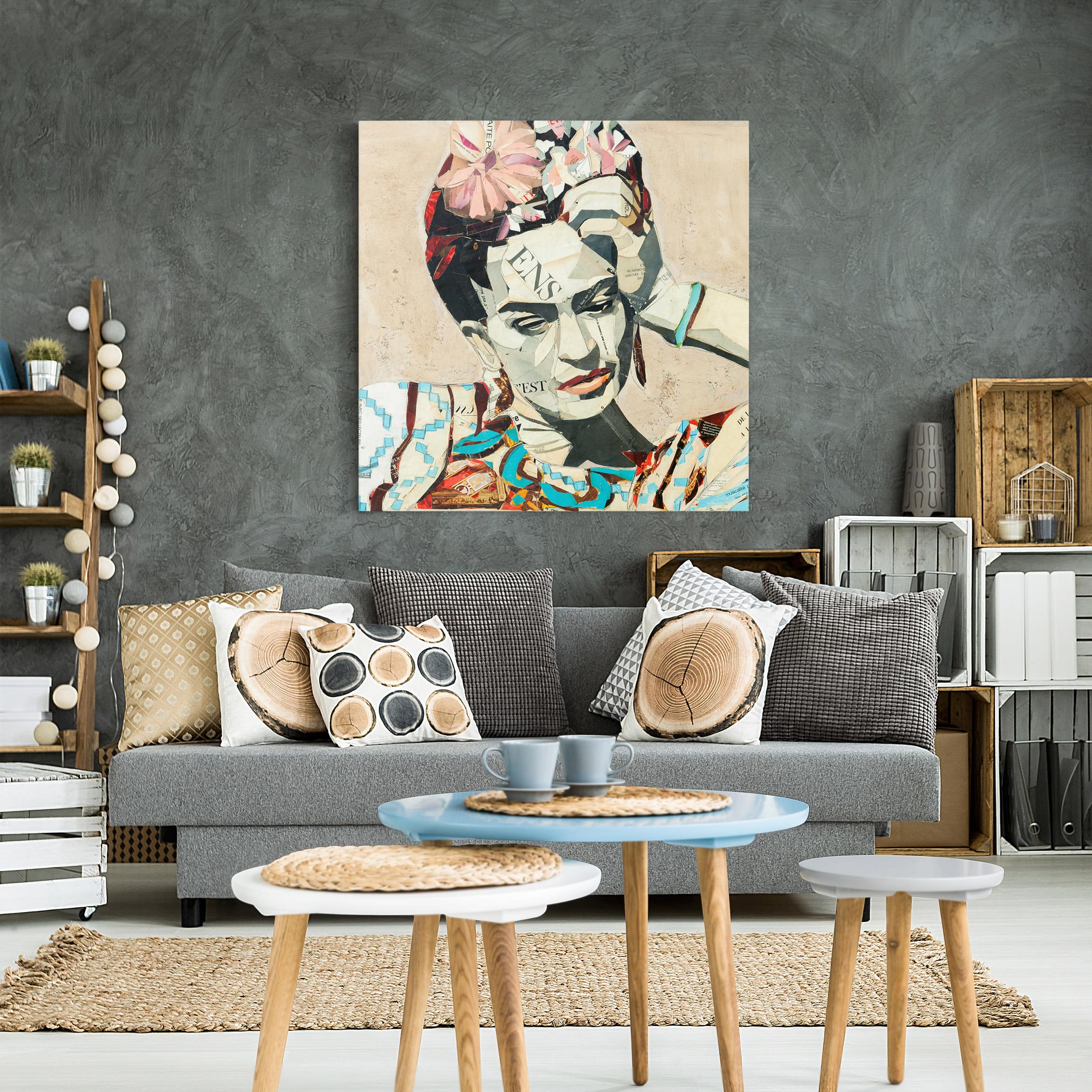 Impression sur toile tableau sur toile châssis beige Frida Kahlo personnes femme portrait 255 chambre à coucher salon couloir 40 x 40 cm - 3