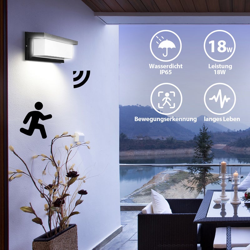 Aplique de pared LED 18W con detector de movimiento IP65 Sensor Deko Aplique de exterior Blanco frío - 3
