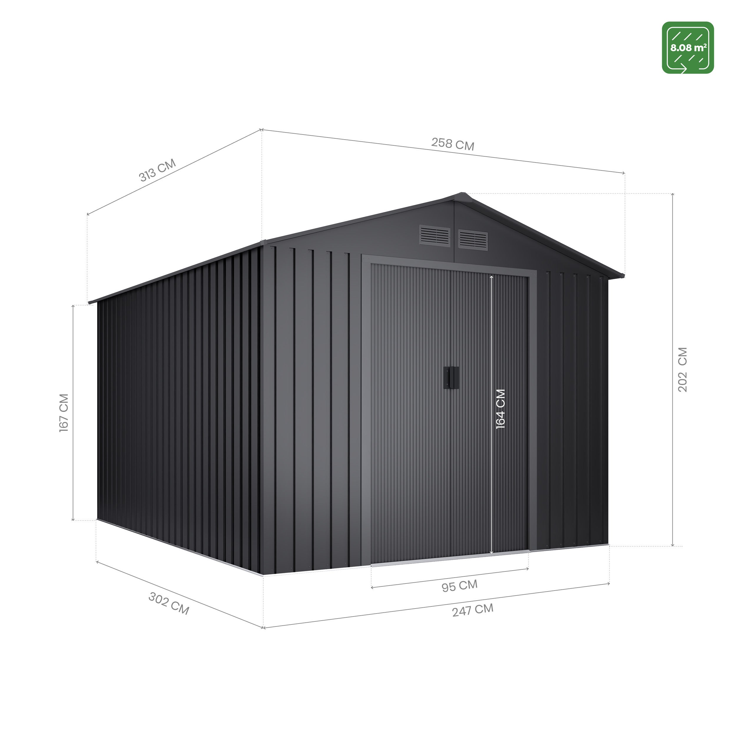 Abri de jardin en metal 8,08m2 Köppen Dark - Porte coulissante - Toit à deux pans - Remise exterieur - 4