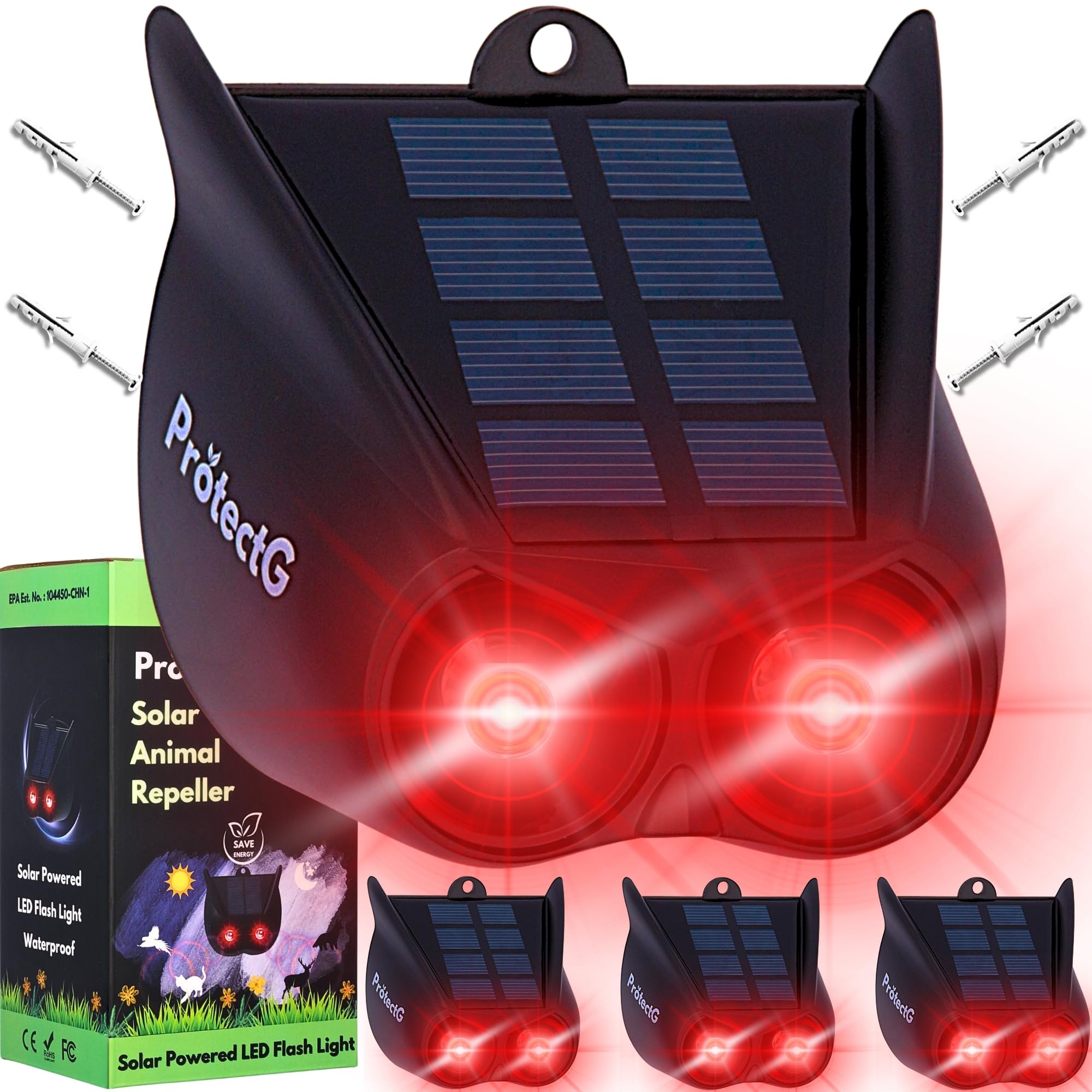 Zestaw 4 solarnych, nocnych odstraszaczy zwierząt 2025, lampki do kontroli drapieżników na kojoty, jelenie, lisy, szopy pracze