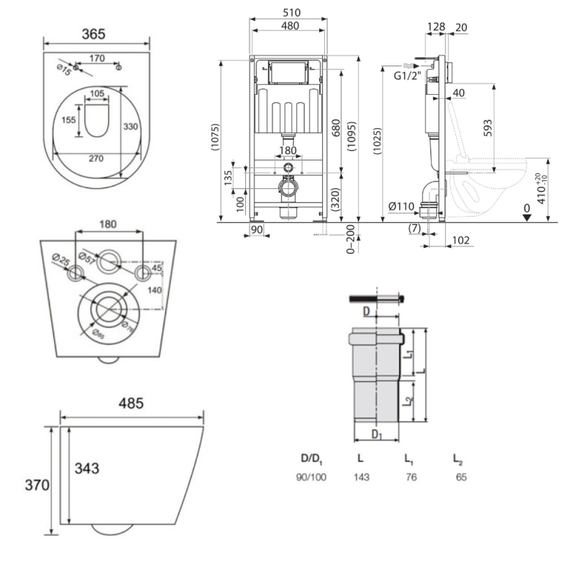 Pack WC Bâti-support sol mur Villeroy & Boch + WC SAT Infinitio sans bride + Abattant SoftClose + Plaque noire (VCNBLINFI4) - 5