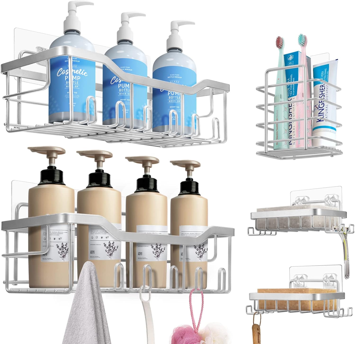Zestaw 5 akcesoriów łazienkowych ze stali nierdzewnej 304, bez wiercenia, kolor srebrny