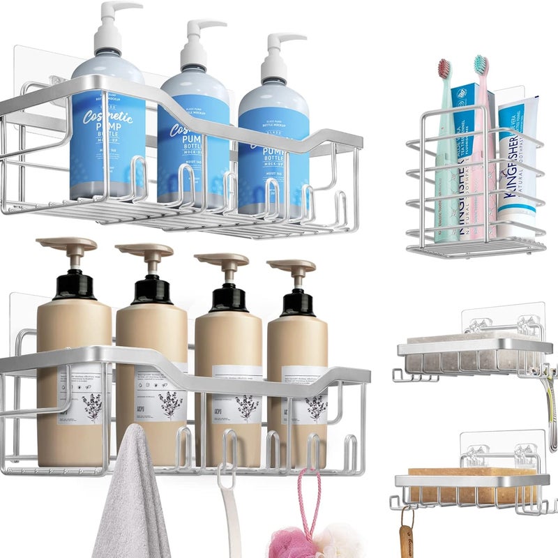 Zestaw 5 akcesoriów łazienkowych ze stali nierdzewnej 304, bez wiercenia, kolor srebrny