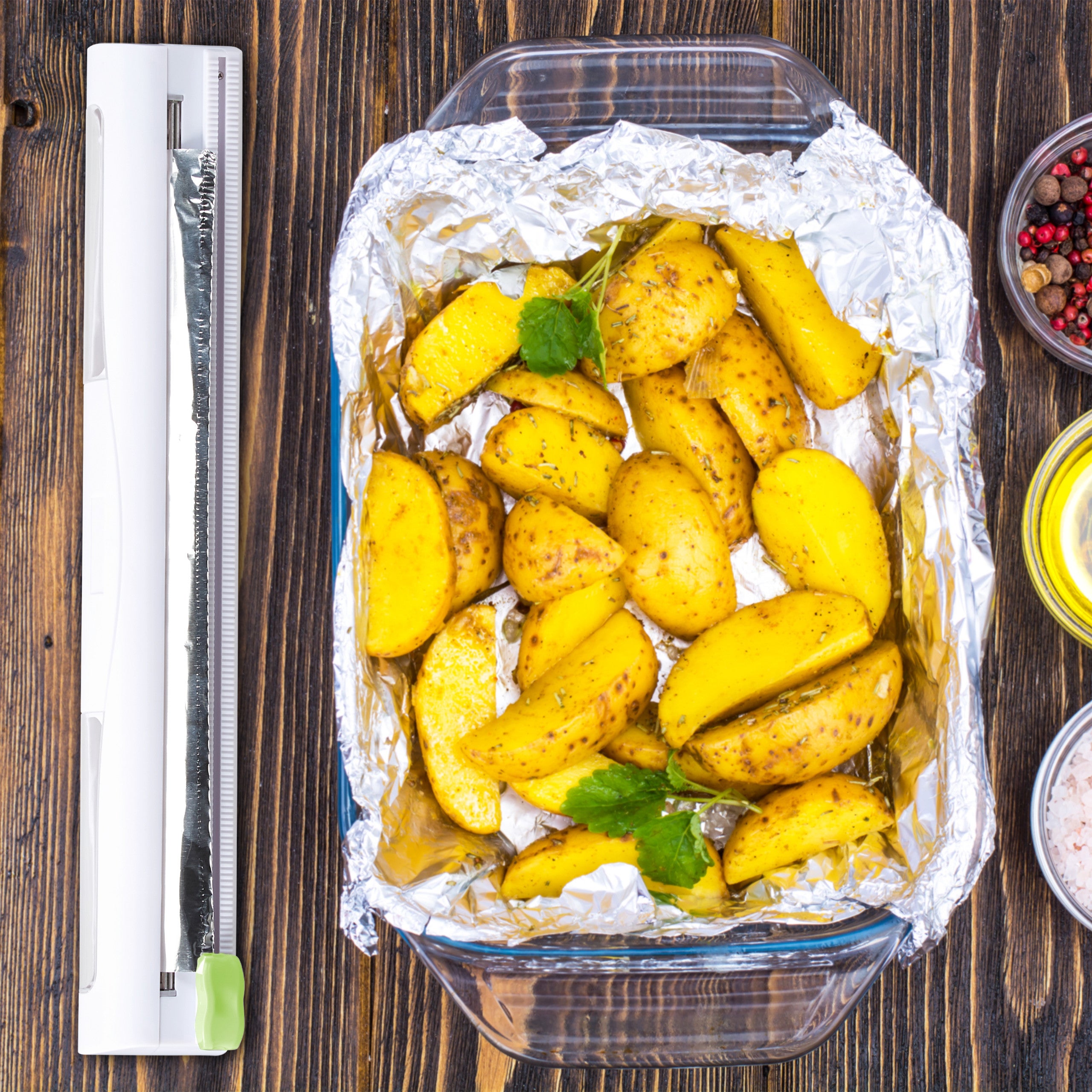 Set 2 Taglia Pellicola da Cucina, Dispenser Porta Rotoli Plastica & Alluminio, Taglierina 5x37x8 cm, Bianco, Relaxdays - 5