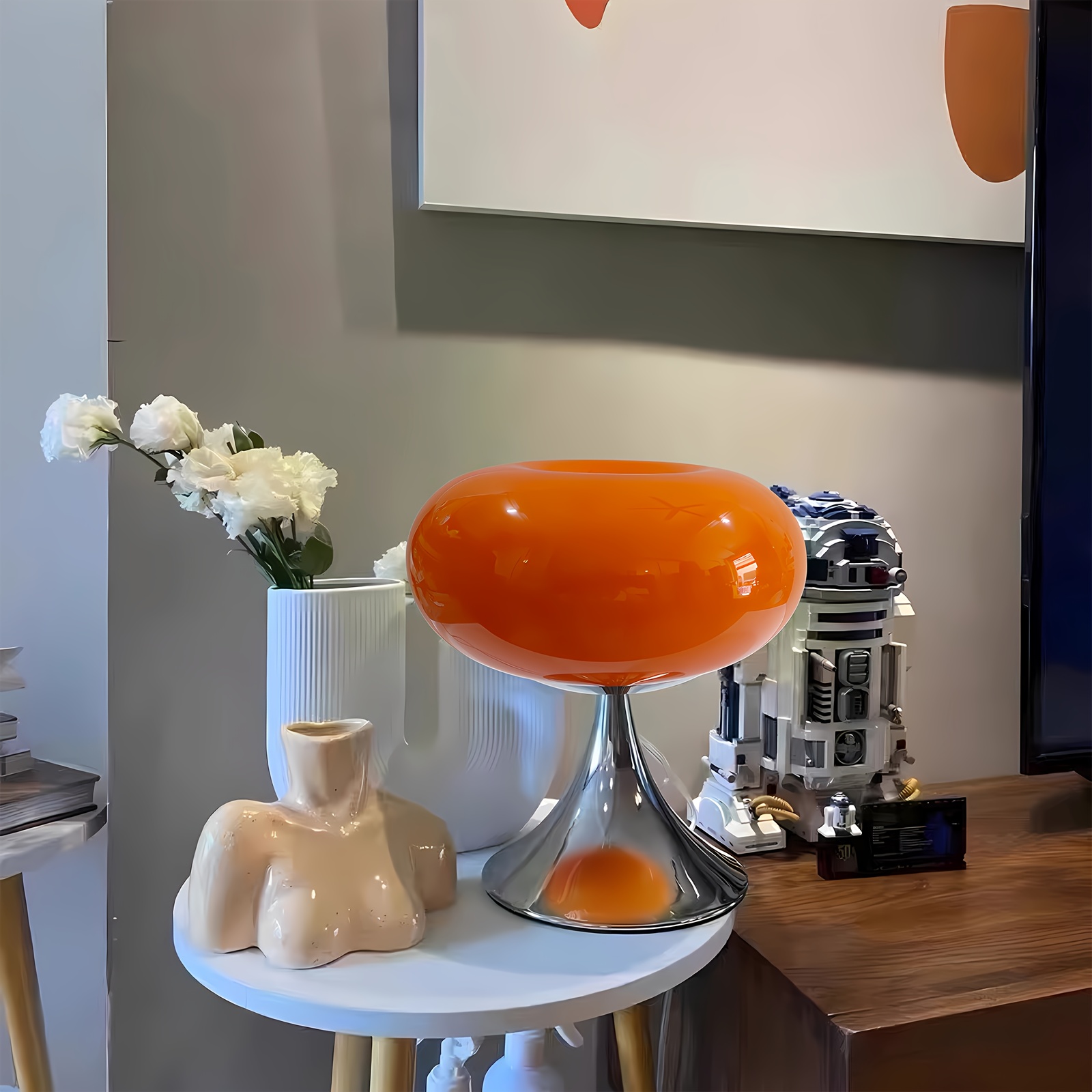 Lampe de table décorative en verre - lampe de table moderne avec interrupteur USB, lumière chaude, couleur orange, adaptée à la chambre et au salon - 4