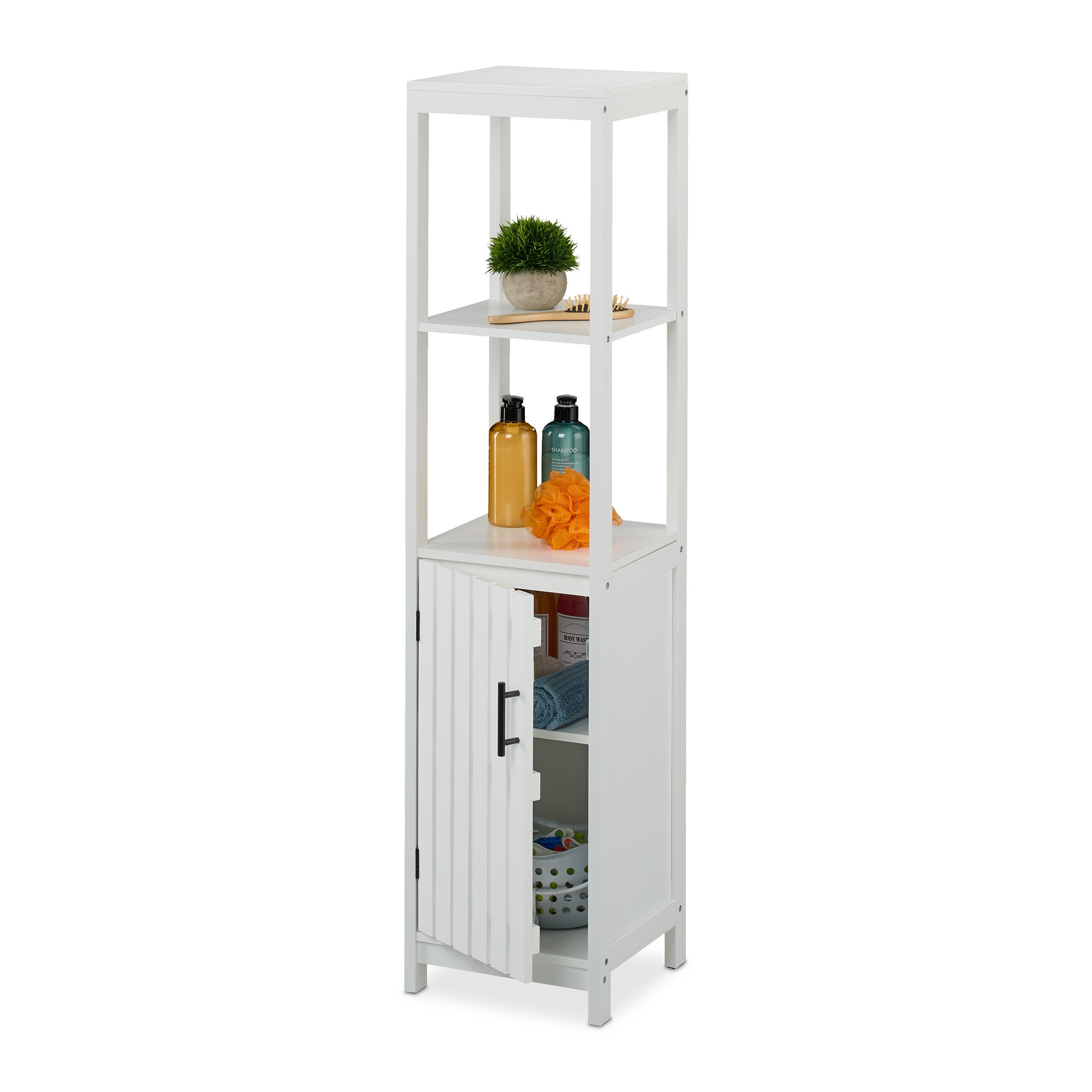 RELAX4LIFE Mobiletto Ad Angolo Con Anta E Ripiano Aperto – 30x30x80 Cm, Bianco, MDF, Per Bagno E Camera
