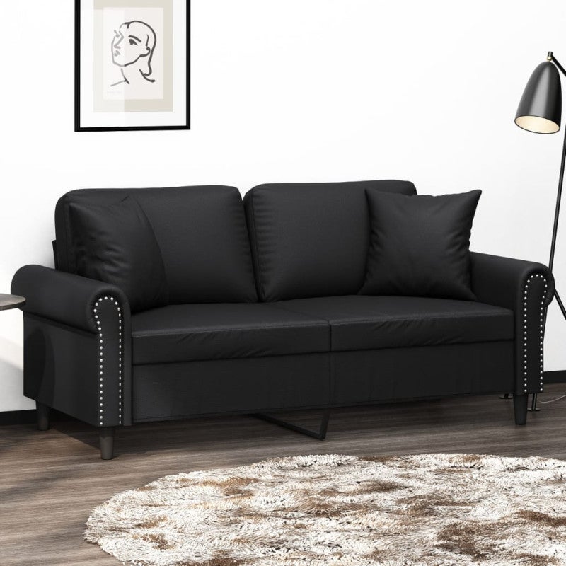 Canapé 3 Places Similicuir Noir 180 Cm - Canapé Moderne Avec Oreillers Décoratifs, Rembourrage Confortable, Design Salon - 12