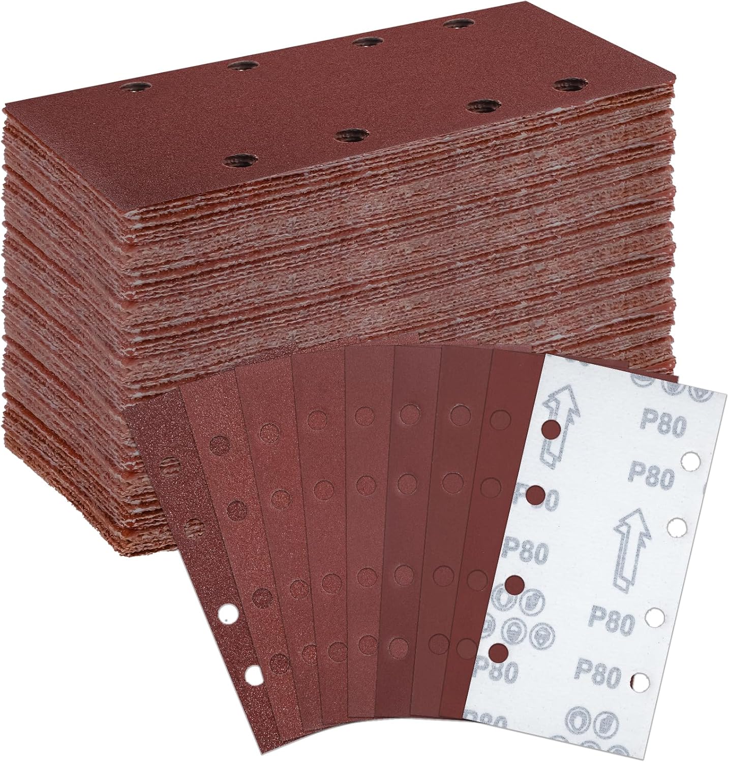 Papier Abrasif Ponceuse 40 Feuilles 93x185 Mm - Grains 40/60/80/120/240 - 8 Trous Pour Ponceuses Orbitales Multifonctions