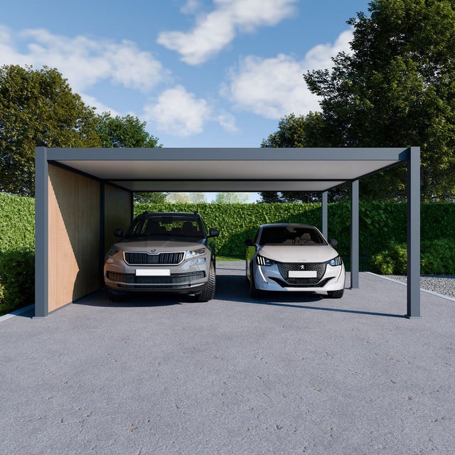 Carport Aluminium 563 x 645 cm WESTON - 37 m2 - Hauteur : 255 - 2 Voitures - Abri Voiture Autoportant - Gouttière incluse - Pergola - Gris Anthracite