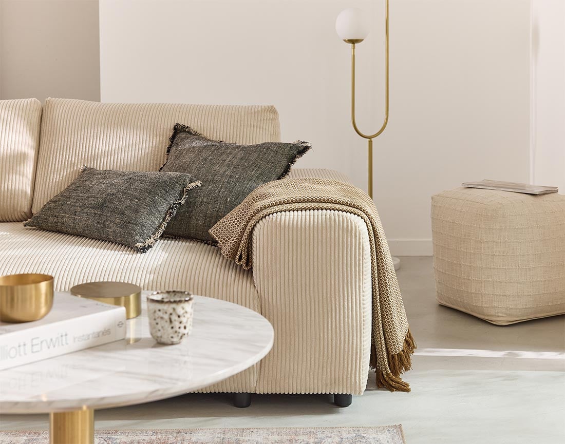 Canapé droit 3 places en velours côtelé beige - GARANCE - Best Mobilier - 4