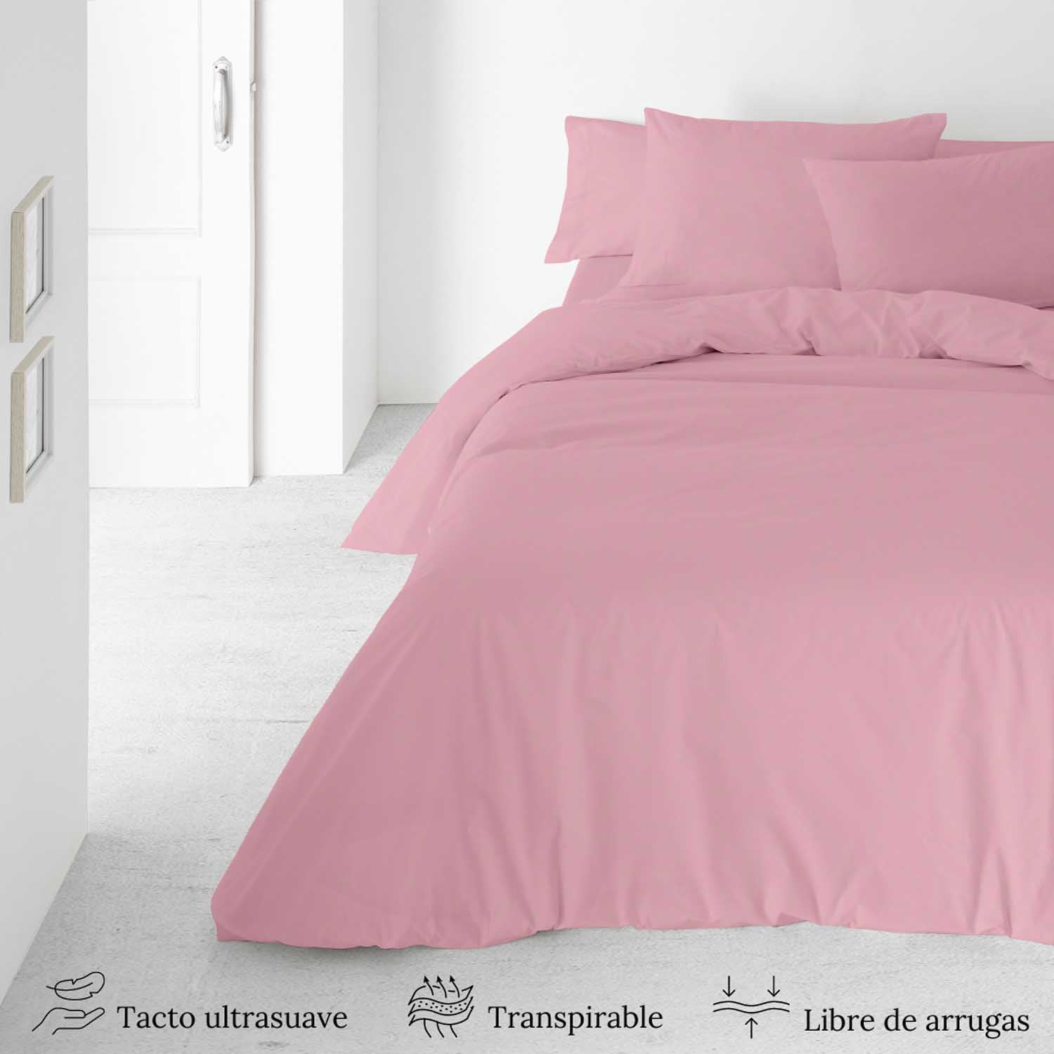 ICEHOME - Capa de edredão lisa 3 peças Cama 150 - Poliéster de microfibra - Inclui 2 fronhas - Fabricado em Espanha - PINK VELHO - 3
