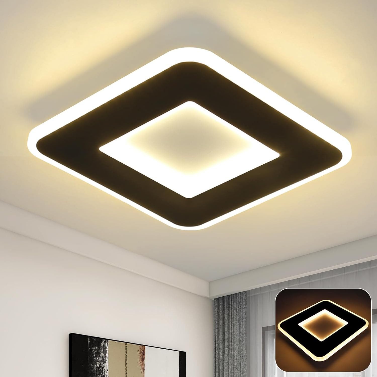 ZMH Czarno-biała lampa sufitowa LED do przedpokoju 24cm do salonu