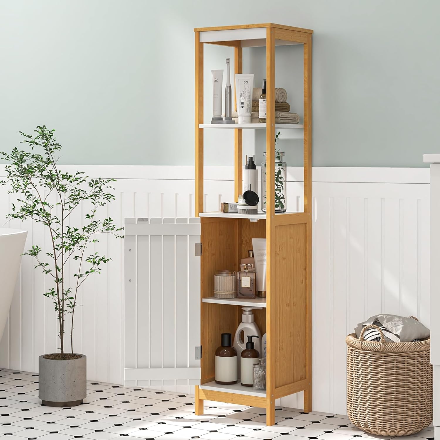 HITNET Meuble de Salle de Bain, Meuble de Rangement latéral autoportant avec Portes à Double