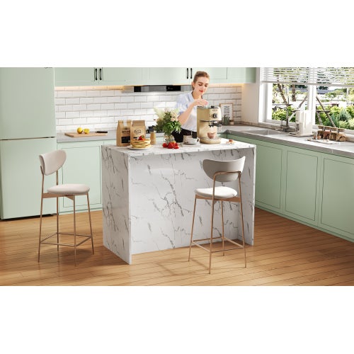 Grand îlot de cuisine 120 x 60 x 90,5 cm, 3 tiroirs et 3 portes, design en marbre blanc, étagères réglables, tiroirs silencieux, design coin bar - 4