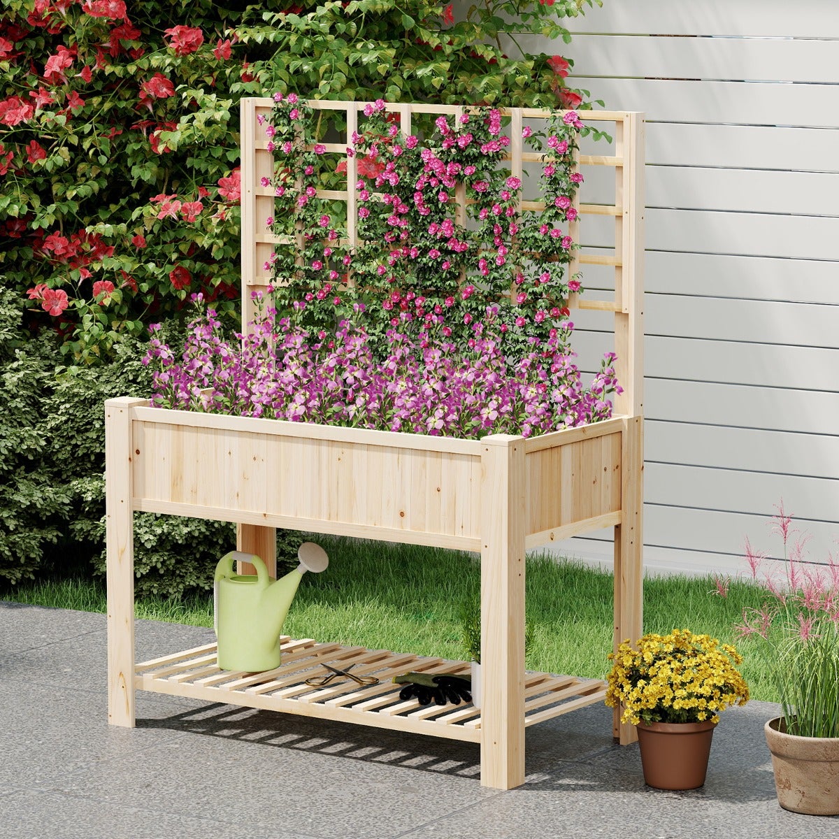 jardini-re-sur-lev-e-bois-2-niveaux-avec-treillis-pour-plantes
