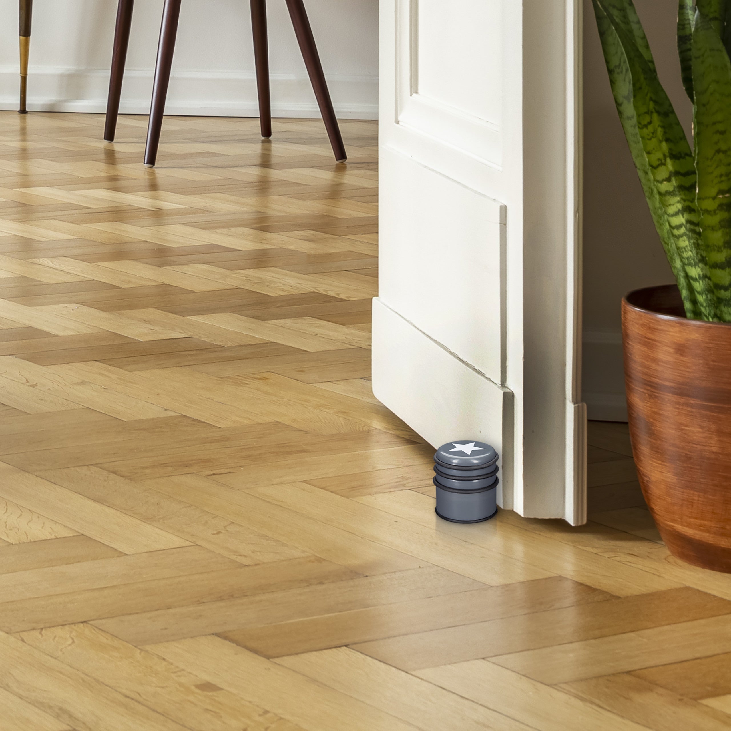 2x Fermaporta a Pavimento, Blocca Porte e Finestre, Grande, con Stella, 8 cm di Altezza, Grigio Scuro - 3