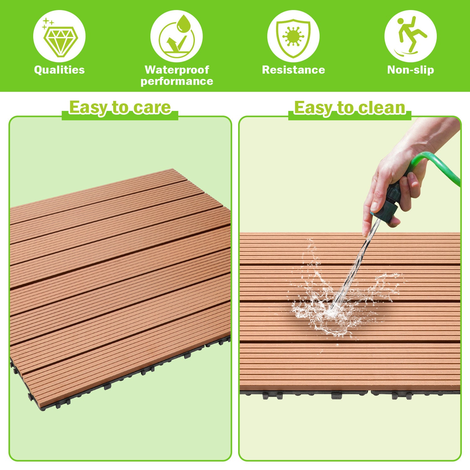 Dalles de terrasse composite marron 30 × 60 cm – Revêtement de sol extérieur pour balcon et jardin, 6 pièces - 3